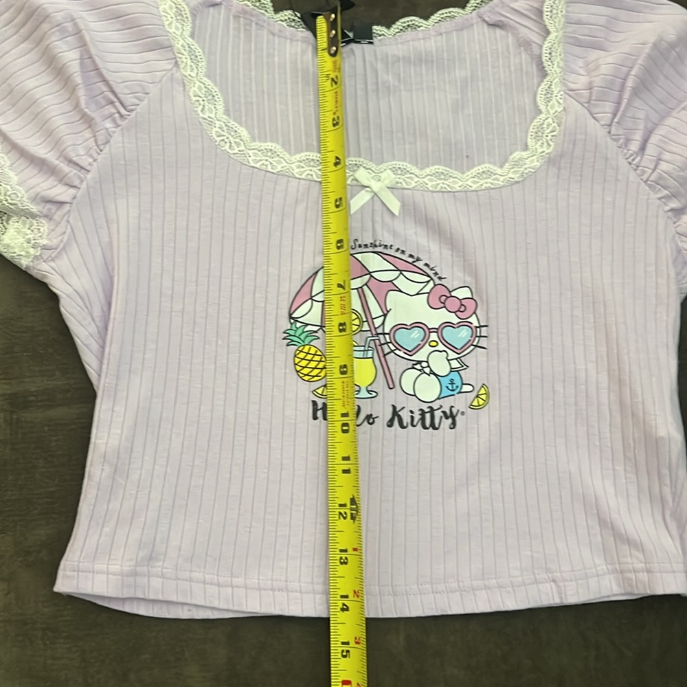 New Hello Kitty Shein Lavender Lace Trim Crop Top Size XL - Picture 5 of 5